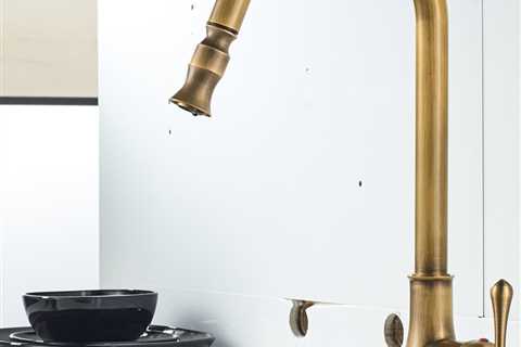 Antique Vintage Look Brushed Brass Kitchen Faucet with Pull Out and 360 Degree Swivel