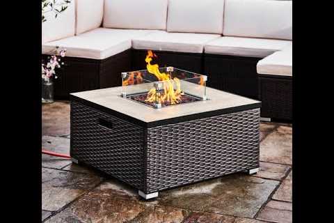 Peaktop by Teamson Home Outdoor Rattan Gas Fire Pit Table, Garden Furniture Heater, Patio Firepit..