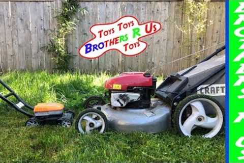 Lawn Mower | Kid Helps Dad Cut Grass with Toy Lawn Mower