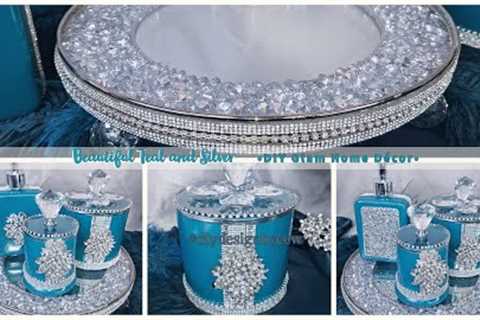 New! Teal and Silver Dollar Tree DIY Glam Décor and Decorative Tray | 2023 Glam Home Décor Ideas