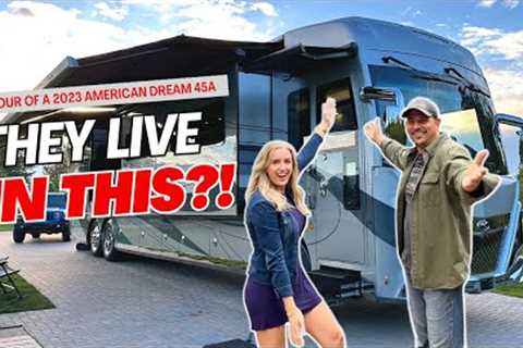 Couple LIVES in this LUXURY MOTORHOME (Full RV Tour) 2023 American Coach Dream 45A