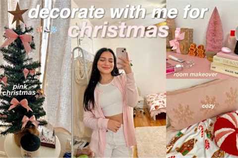 DECORATING MY ROOM FOR CHRISTMAS 2023 🩰⛸️❄️ pink christmas, decor haul, room makeover